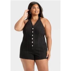 Universal Thread Black Denim Button Halter Romper size 17
